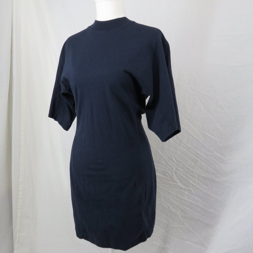 Calvin Klein Navy Blue Batwing Bodycon Dress | Minimalist Chic | Size S